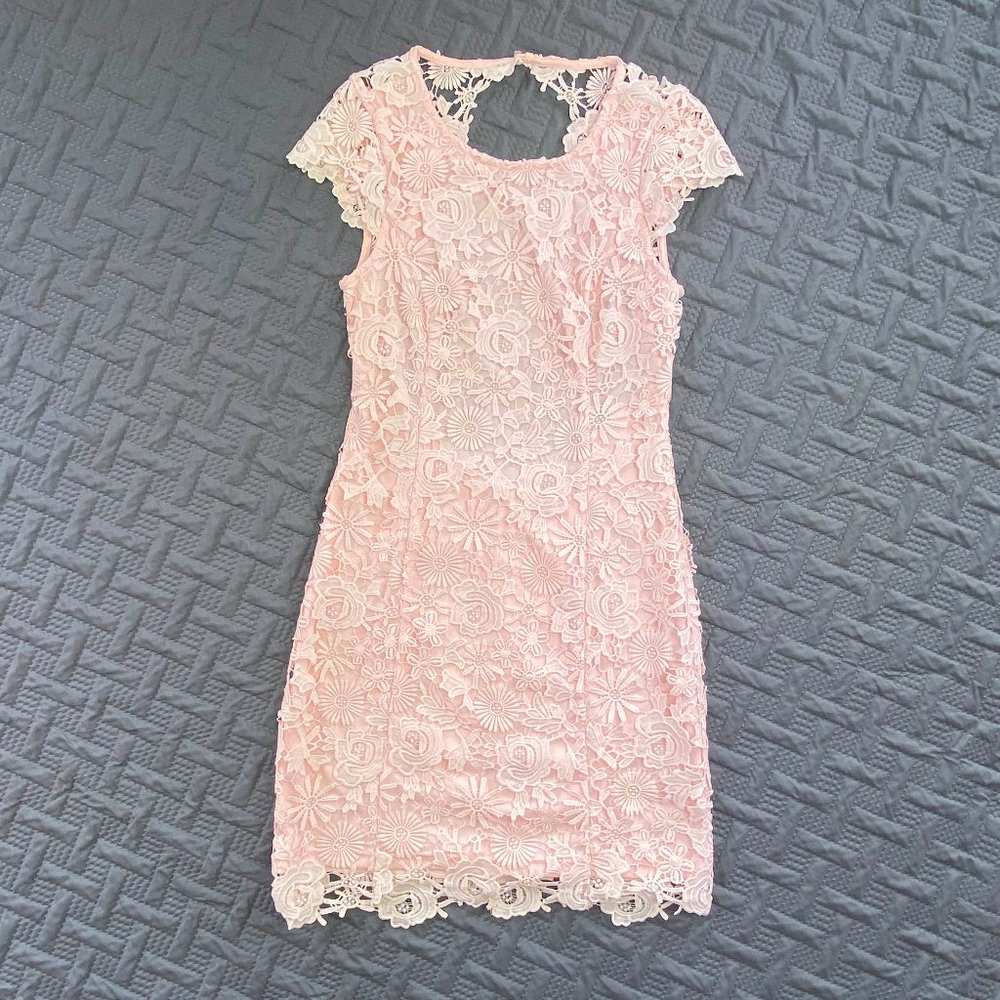 Lulu's Pink Backless Lace Dress Romance Language Size Medium